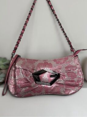 GUESS Vintage Y2K Metallic Pink Floral Shoulder Bag NWT Rhinestone Buckle Rare